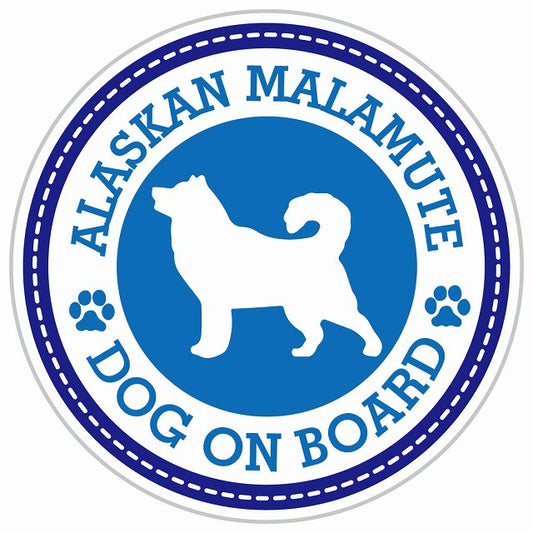 Dog on board ALASKAN MALAMUTE アラスカンマラミュート ブルー 肉球マーク 直径13cm 丸型 シール カーステッカー