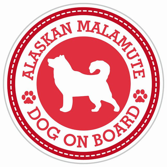 Dog on board ALASKAN MALAMUTE アラスカンマラミュート レッド 肉球マーク 直径13cm 丸型 シール カーステッカー