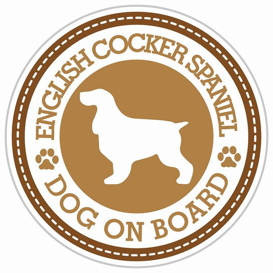 Dog on board ENGLISH COCKER SPANIEL イングリッシュコッカースパニエル ブラウン 肉球マーク 直径13cm 丸型 シール カーステッカー