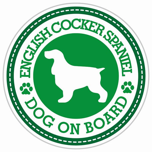 Dog on board ENGLISH COCKER SPANIEL イングリッシュコッカースパニエル グリーン 肉球マーク 直径13cm 丸型 シール カーステッカー