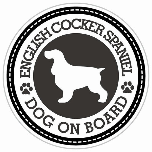 Dog on board ENGLISH COCKER SPANIEL イングリッシュコッカースパニエル ブラック 肉球マーク 直径13cm 丸型 シール カーステッカー