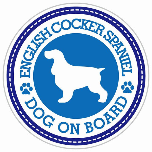 Dog on board ENGLISH COCKER SPANIEL イングリッシュコッカースパニエル ブルー 肉球マーク 直径13cm 丸型 シール カーステッカー