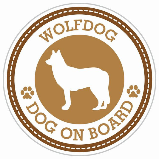 Dog on board WOLFDOG ウルフドッグ ブラウン 肉球マーク 直径13cm 丸型 シール カーステッカー