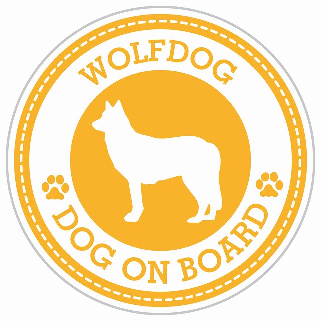 Dog on board WOLFDOG ウルフドッグ イエロー 肉球マーク 直径13cm 丸型 シール カーステッカー