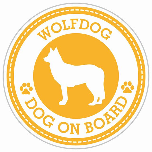 Dog on board WOLFDOG ウルフドッグ イエロー 肉球マーク 直径13cm 丸型 シール カーステッカー