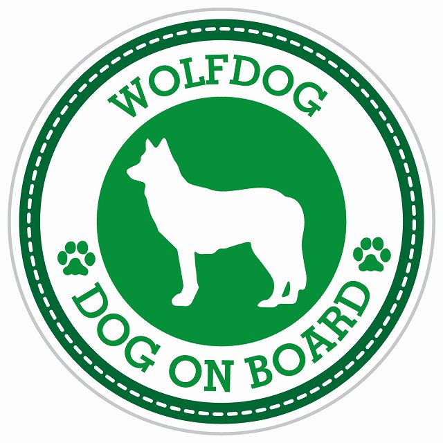 Dog on board WOLFDOG ウルフドッグ グリーン 肉球マーク 直径13cm 丸型 シール カーステッカー