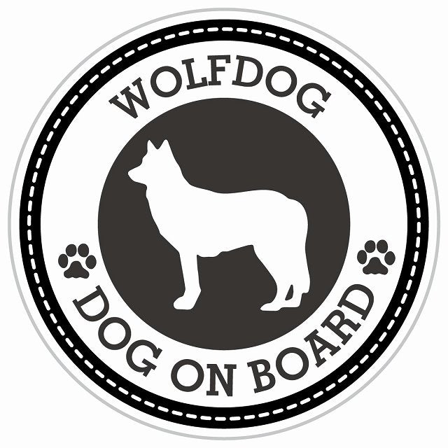 Dog on board WOLFDOG ウルフドッグ ブラック 肉球マーク 直径13cm 丸型 シール カーステッカー