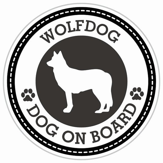 Dog on board WOLFDOG ウルフドッグ ブラック 肉球マーク 直径13cm 丸型 シール カーステッカー