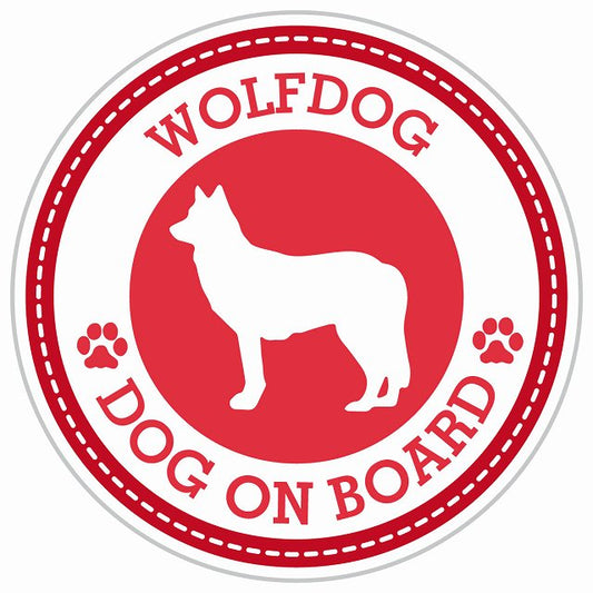 Dog on board WOLFDOG ウルフドッグ レッド 肉球マーク 直径13cm 丸型 シール カーステッカー