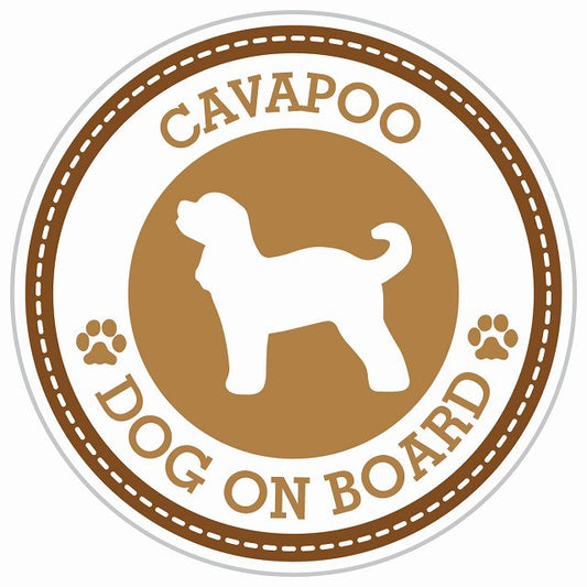 Dog on board CAVAPOO キャバプー ブラウン 肉球マーク 直径13cm 丸型 シール カーステッカー