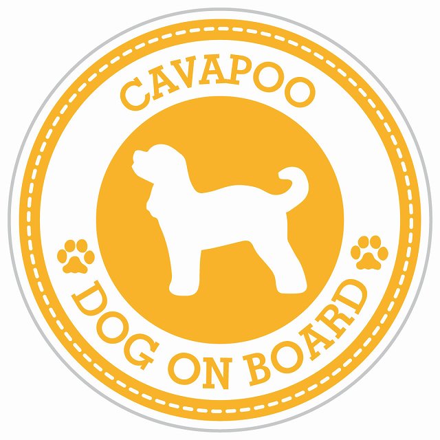Dog on board CAVAPOO キャバプー イエロー 肉球マーク 直径13cm 丸型 シール カーステッカー