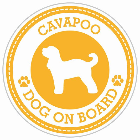 Dog on board CAVAPOO キャバプー イエロー 肉球マーク 直径13cm 丸型 シール カーステッカー
