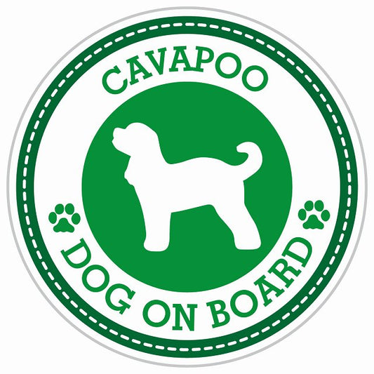 Dog on board CAVAPOO キャバプー グリーン 肉球マーク 直径13cm 丸型 シール カーステッカー