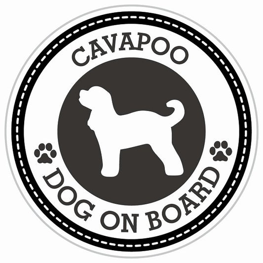 Dog on board CAVAPOO キャバプー ブラック 肉球マーク 直径13cm 丸型 シール カーステッカー