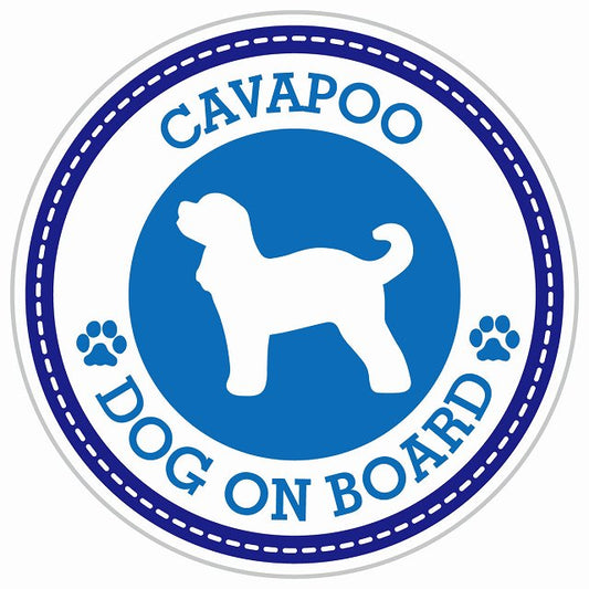 Dog on board CAVAPOO キャバプー ブルー 肉球マーク 直径13cm 丸型 シール カーステッカー