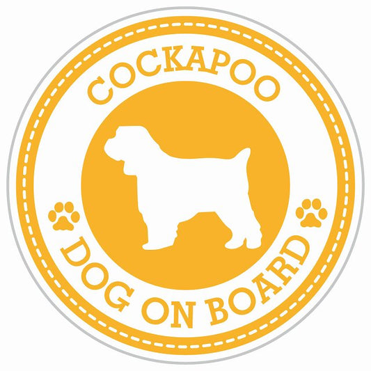 Dog on board COCKAPOO コッカプー イエロー 肉球マーク 直径13cm 丸型 シール カーステッカー