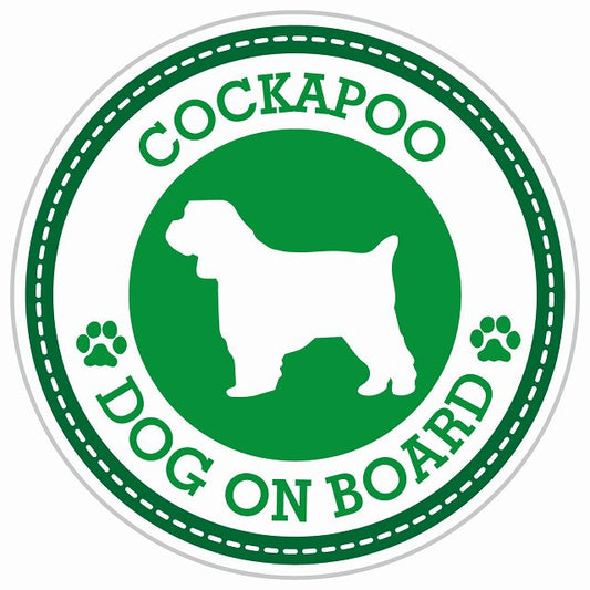 Dog on board COCKAPOO コッカプー グリーン 肉球マーク 直径13cm 丸型 シール カーステッカー