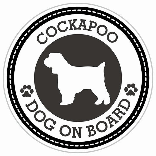 Dog on board COCKAPOO コッカプー ブラック 肉球マーク 直径13cm 丸型 シール カーステッカー