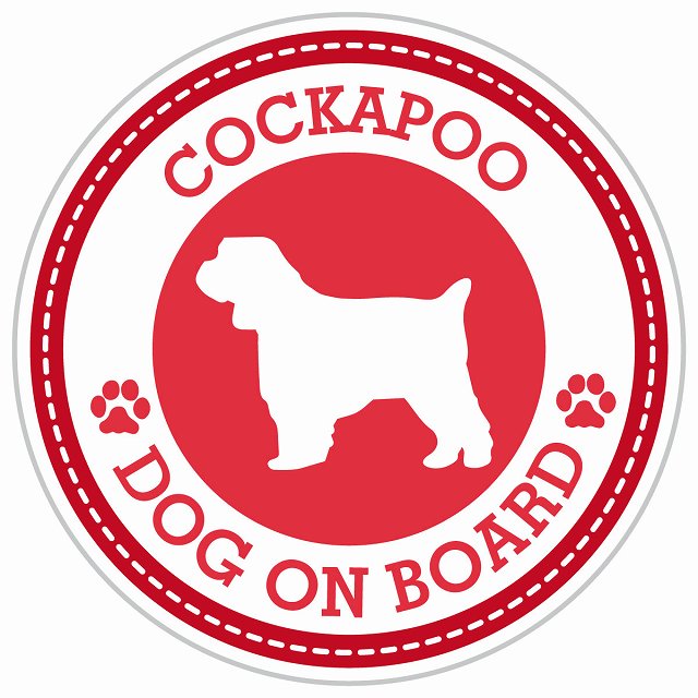 Dog on board COCKAPOO コッカプー レッド 肉球マーク 直径13cm 丸型 シール カーステッカー