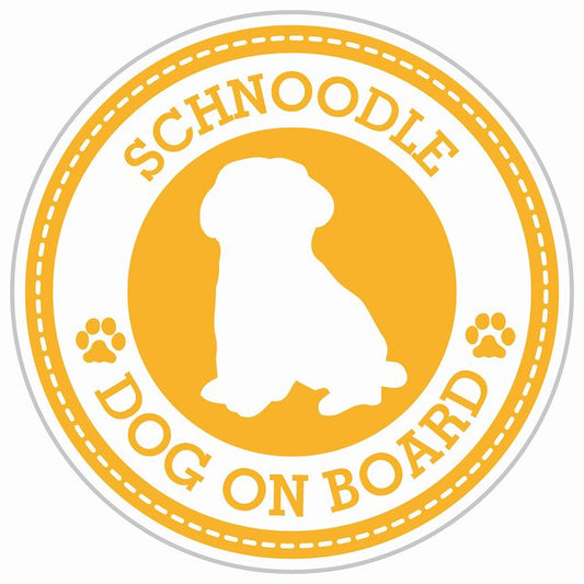 Dog on board SCHNOODLE シュナプー イエロー 肉球マーク 直径13cm 丸型 シール カーステッカー