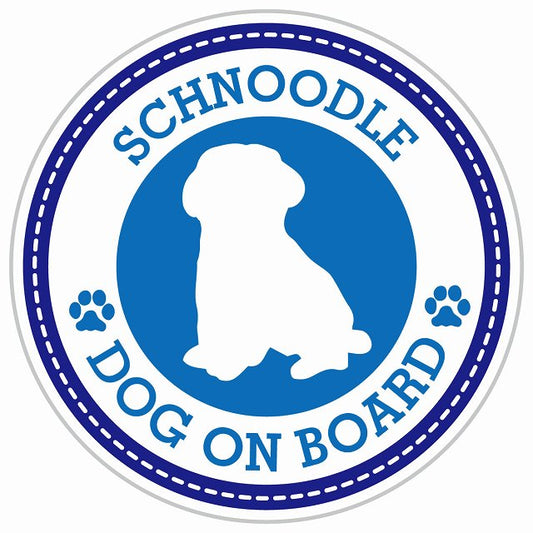 Dog on board SCHNOODLE シュナプー ブルー 肉球マーク 直径13cm 丸型 シール カーステッカー