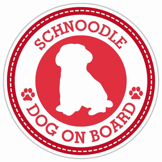 Dog on board SCHNOODLE シュナプー レッド 肉球マーク 直径13cm 丸型 シール カーステッカー