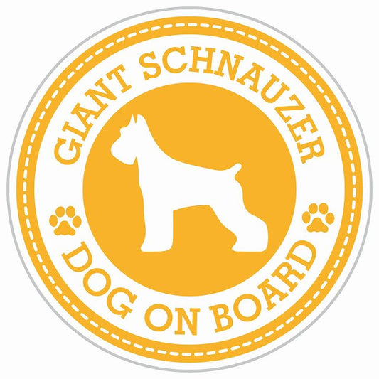Dog on board GIANT SCHNAUZER ジャイアントシュナウザー イエロー 肉球マーク 直径13cm 丸型 シール カーステッカー
