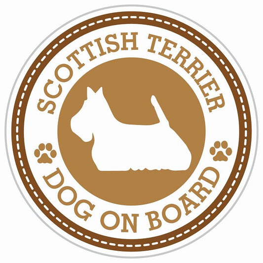 Dog on board SCOTTISH TERRIER スコティッシュテリア ブラウン 肉球マーク 直径13cm 丸型 シール カーステッカー