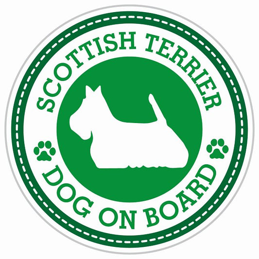 Dog on board SCOTTISH TERRIER スコティッシュテリア グリーン 肉球マーク 直径13cm 丸型 シール カーステッカー