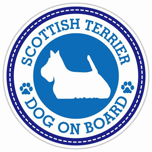 Dog on board SCOTTISH TERRIER スコティッシュテリア ブルー 肉球マーク 直径13cm 丸型 シール カーステッカー