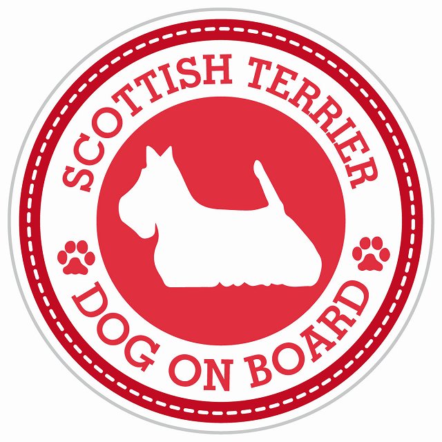Dog on board SCOTTISH TERRIER スコティッシュテリア レッド 肉球マーク 直径13cm 丸型 シール カーステッカー