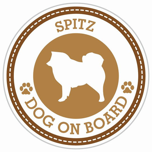 Dog on board SPITZ スピッツ ブラウン 肉球マーク 直径13cm 丸型 シール カーステッカー