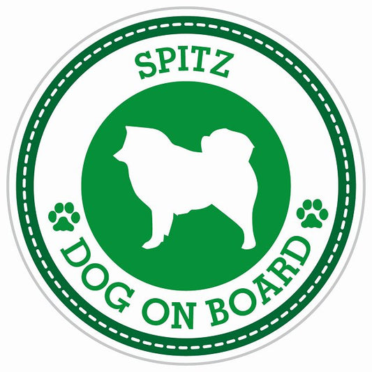 Dog on board SPITZ スピッツ グリーン 肉球マーク 直径13cm 丸型 シール カーステッカー