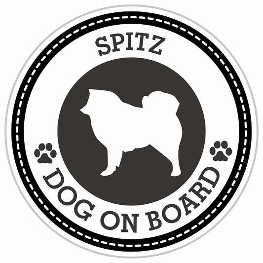 Dog on board SPITZ スピッツ ブラック 肉球マーク 直径13cm 丸型 シール カーステッカー