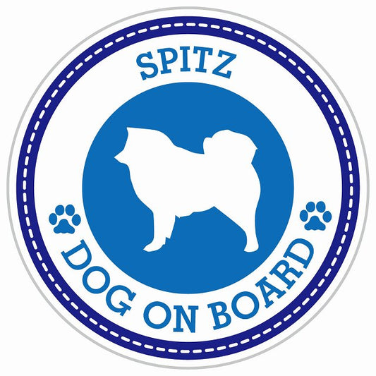 Dog on board SPITZ スピッツ ブルー 肉球マーク 直径13cm 丸型 シール カーステッカー
