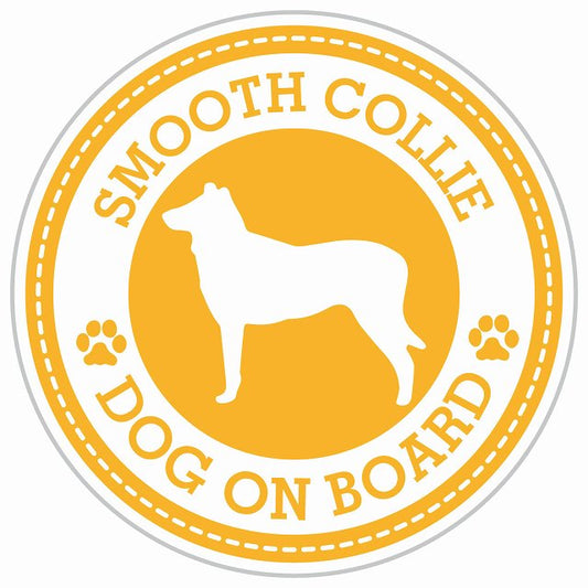 Dog on board SMOOTH COLLIE スムースコリー イエロー 肉球マーク 直径13cm 丸型 シール カーステッカー