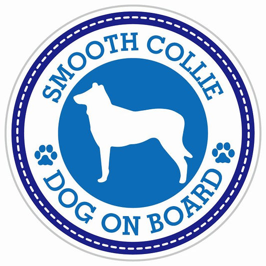 Dog on board SMOOTH COLLIE スムースコリー ブルー 肉球マーク 直径13cm 丸型 シール カーステッカー