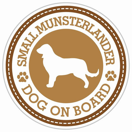 Dog on board SMALL MUNSTERLANDER スモールミュンスターレンダー ブラウン 肉球マーク 直径13cm 丸型 シール カーステッカー