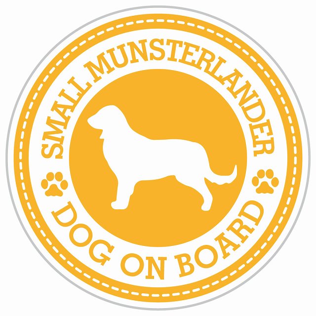 Dog on board SMALL MUNSTERLANDER スモールミュンスターレンダー イエロー 肉球マーク 直径13cm 丸型 シール カーステッカー