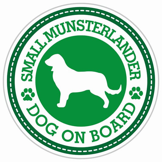 Dog on board SMALL MUNSTERLANDER スモールミュンスターレンダー グリーン 肉球マーク 直径13cm 丸型 シール カーステッカー