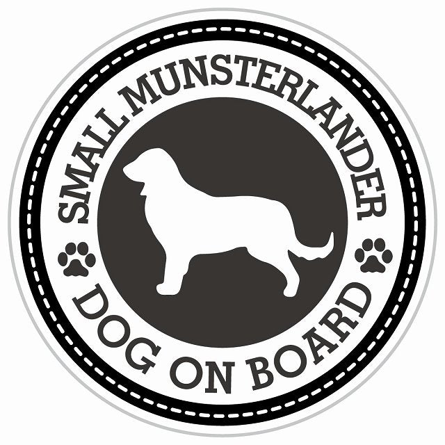 Dog on board SMALL MUNSTERLANDER スモールミュンスターレンダー ブラック 肉球マーク 直径13cm 丸型 シール カーステッカー