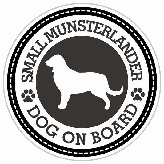 Dog on board SMALL MUNSTERLANDER スモールミュンスターレンダー ブラック 肉球マーク 直径13cm 丸型 シール カーステッカー