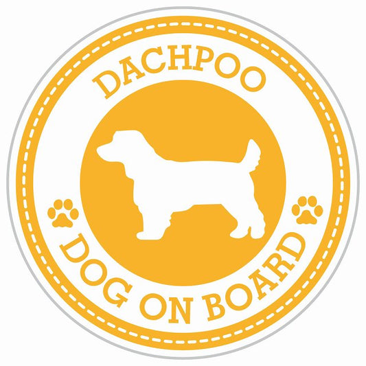 Dog on board DACHPOO ダップー イエロー 肉球マーク 直径13cm 丸型 シール カーステッカー