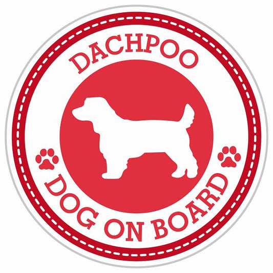 Dog on board DACHPOO ダップー レッド 肉球マーク 直径13cm 丸型 シール カーステッカー