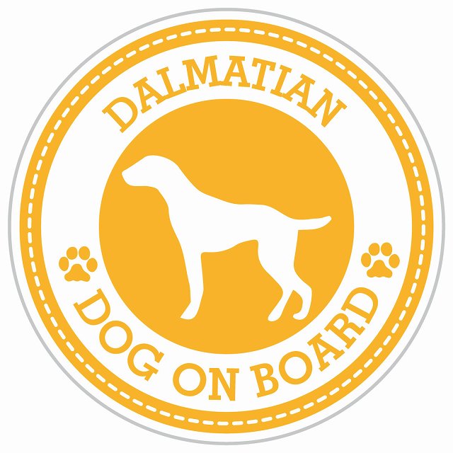 Dog on board DALMATIAN ダルメシアン イエロー 肉球マーク 直径13cm 丸型 シール カーステッカー