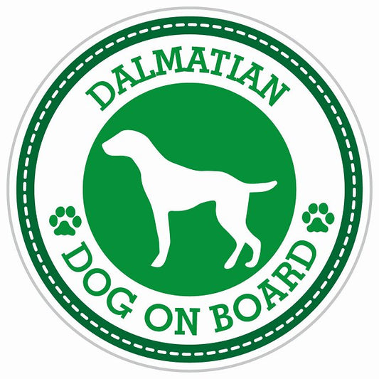 Dog on board DALMATIAN ダルメシアン グリーン 肉球マーク 直径13cm 丸型 シール カーステッカー