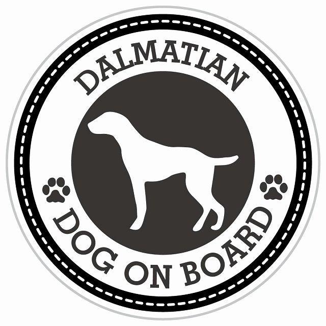 Dog on board DALMATIAN ダルメシアン ブラック 肉球マーク 直径13cm 丸型 シール カーステッカー