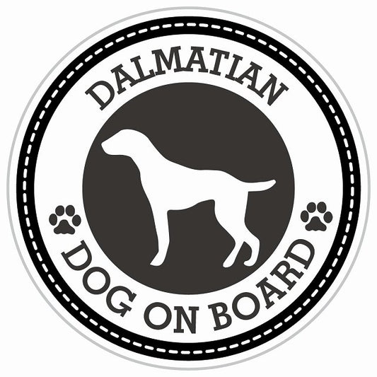 Dog on board DALMATIAN ダルメシアン ブラック 肉球マーク 直径13cm 丸型 シール カーステッカー