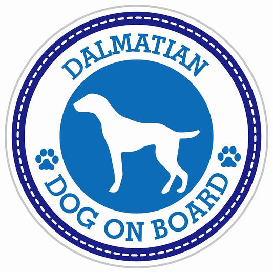 Dog on board DALMATIAN ダルメシアン ブルー 肉球マーク 直径13cm 丸型 シール カーステッカー