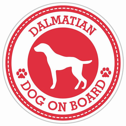 Dog on board DALMATIAN ダルメシアン レッド 肉球マーク 直径13cm 丸型 シール カーステッカー